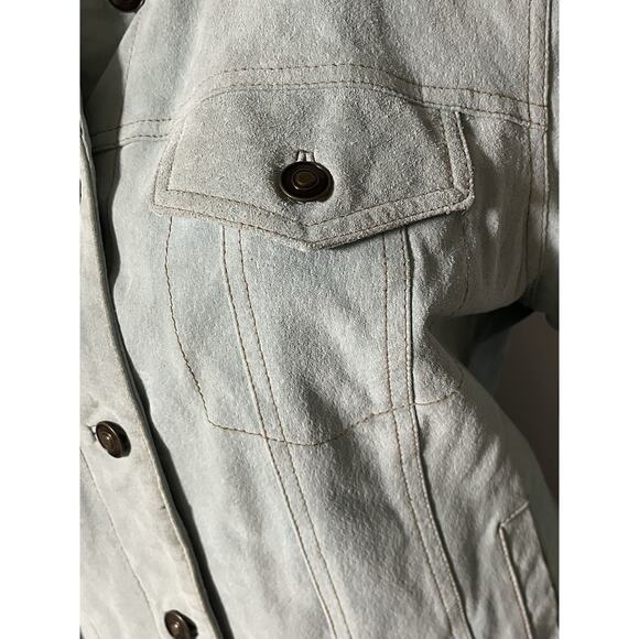 Terry Lewis Women's Suede Jacket Button Pockets Powder Blue Size Medium - Picture 7 of 15